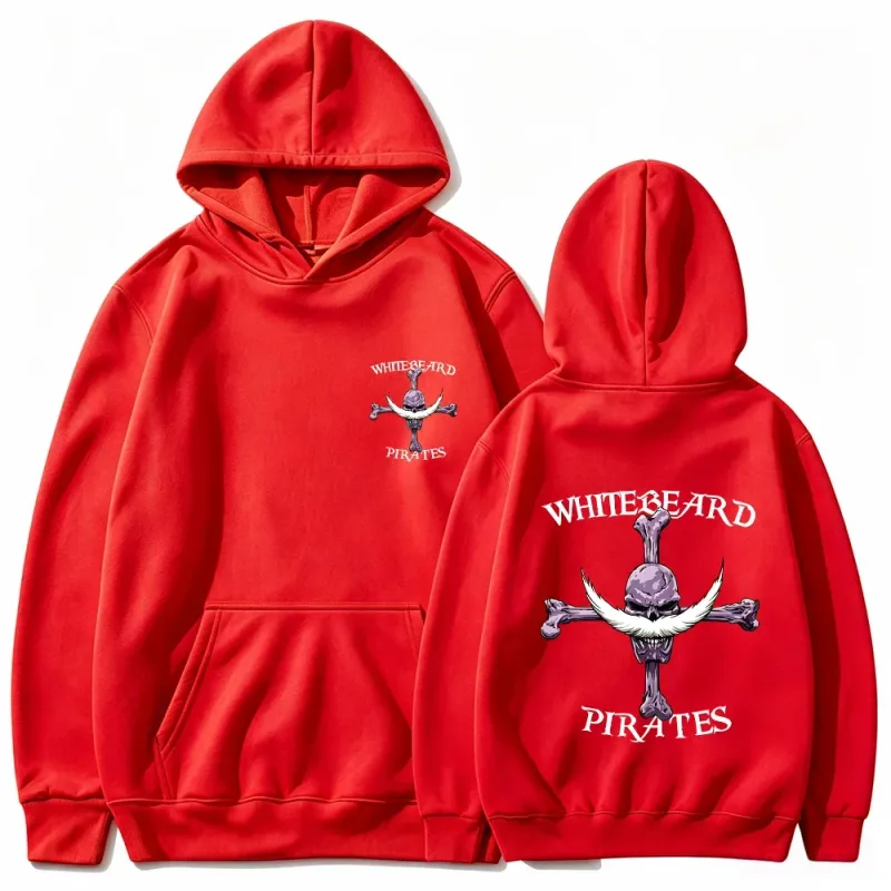 One Piece Whitebeard Pirates Hoodie, Print Pullover Sweatshirt, Whitebeard Jolly Roger Anime Grafische Streetwear Top met capuchon