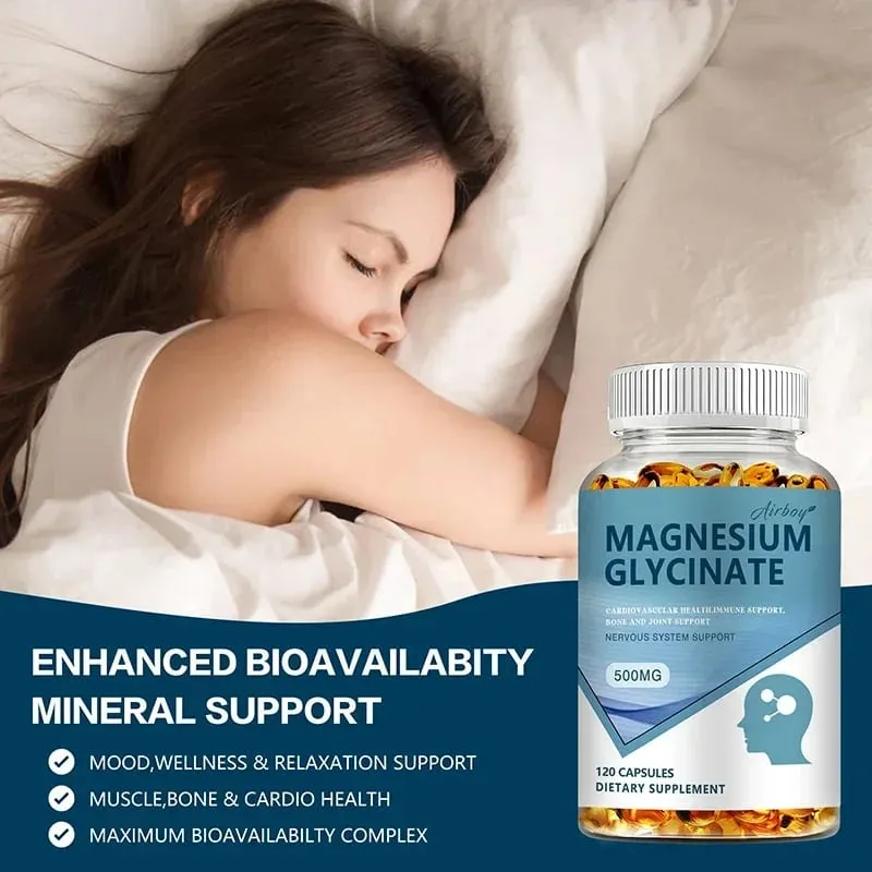 Magnesium Glycinate - Nerves System Improve Mood Nervous Muscles Recovery Heart Health Sleep Quality Support