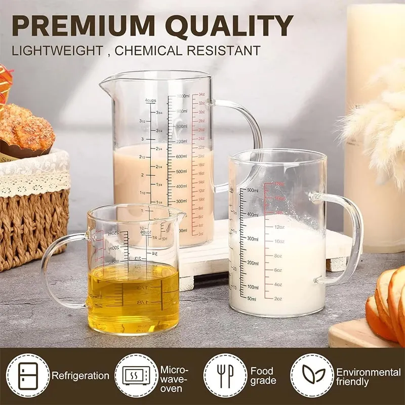 Mataas na Borosilicate Glass Measuring Cups Clear Glass Scale Cup With Handle V Shaped Spout Kitchen Glass Measuring Beaker