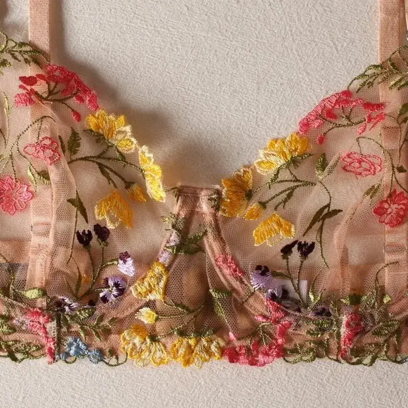 Sheer Intimates Transparent Lingerie Set Ultra-thin Push Up Embroidery Floral Underwear Elegant Bra Suit Valentine's Day — image 2
