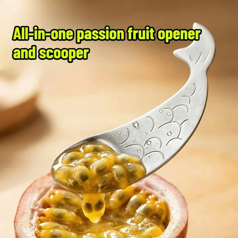 Dual Function Passion Fruit Cutting Scooping Tool Integrated Stainless Steel Fruit Spoon Easy Clean Kitchen Gadget