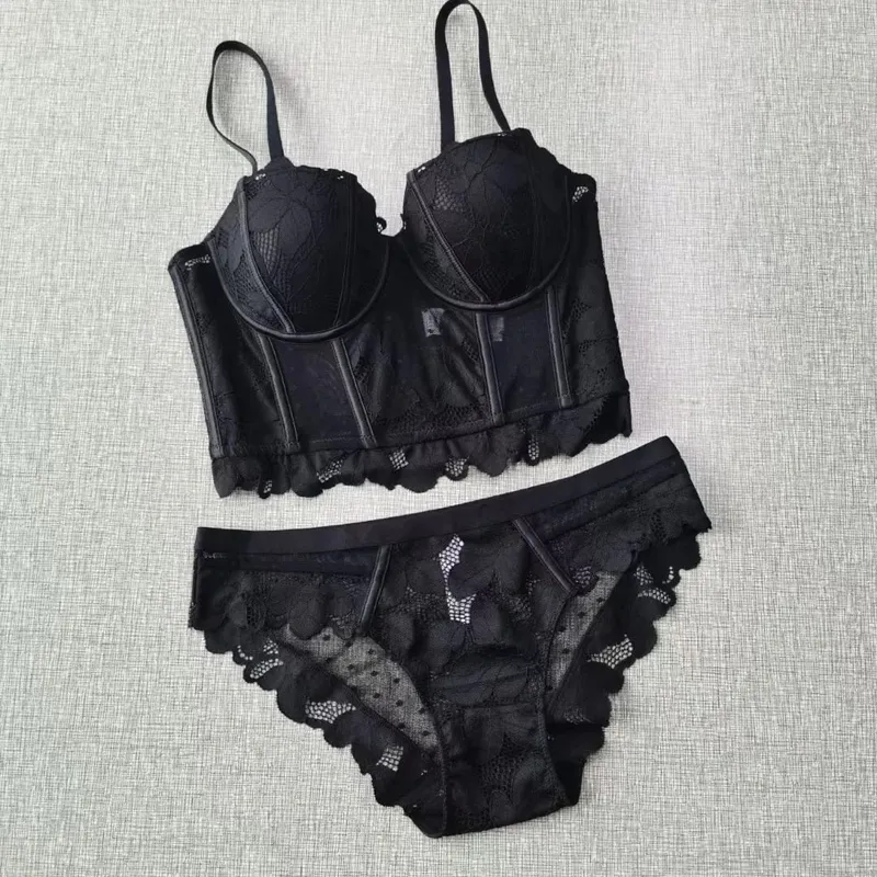 Mesh Lace Push Up Half Cup Bra Set Underwear with Removable Straps 7 Breasted Broadside Shape Bra Women Beautiful Sexy Lingerie