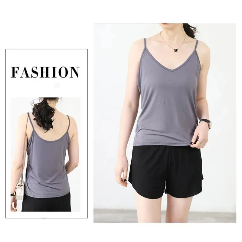 Spaghetti Strap tops Women Halter V Neck Camis Tank Solid color basic sleeveless Camisole Top