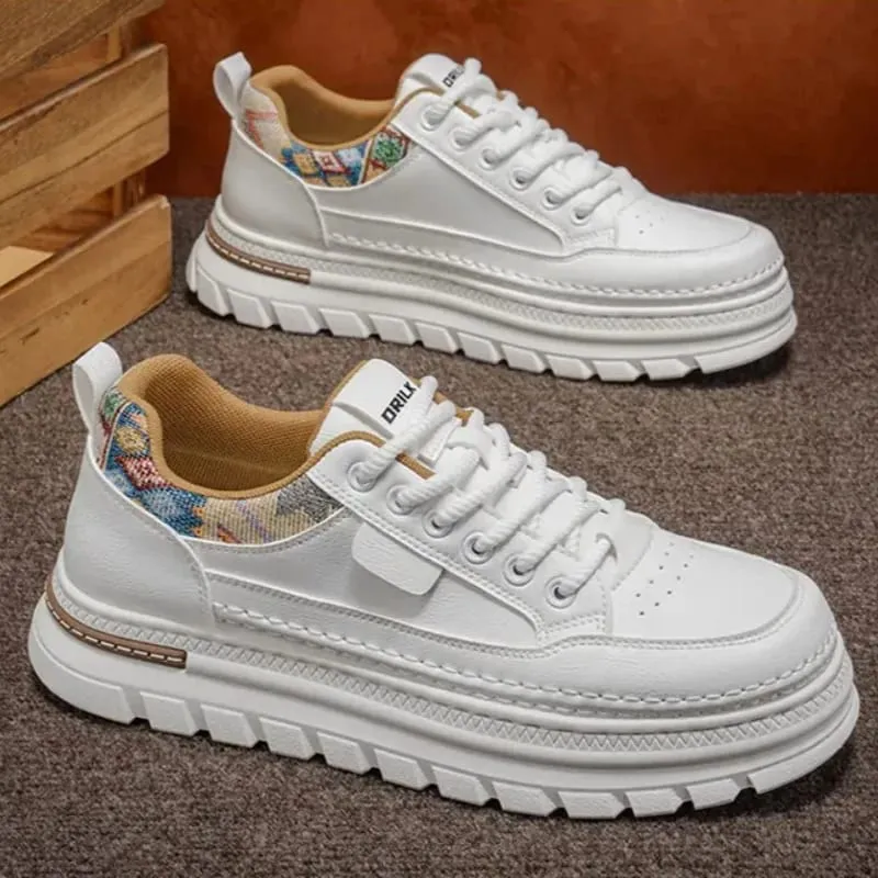 Men Spring Summer Casual Shoes Thick Sole Platform Sneakers Smooth Texture Woven Collar Lace Up Comfortable Footwear