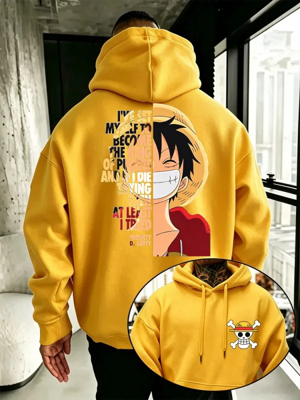 Jednoczęściowa bluza z kapturem Anime Monkey D Luffy nadruk z cytatem Streetwear unisex mężczyźni kobiety ponadgabarytowe bluzy na co dzień z długim rękawem