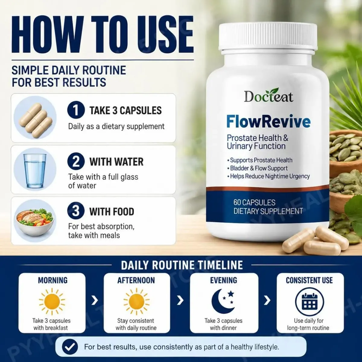 Docteat FlowRevive Prostate Health Capsules for Men with Quercetin Supports Normal Urinary Flow & Bladder Comfort 60 Capsules — image 5