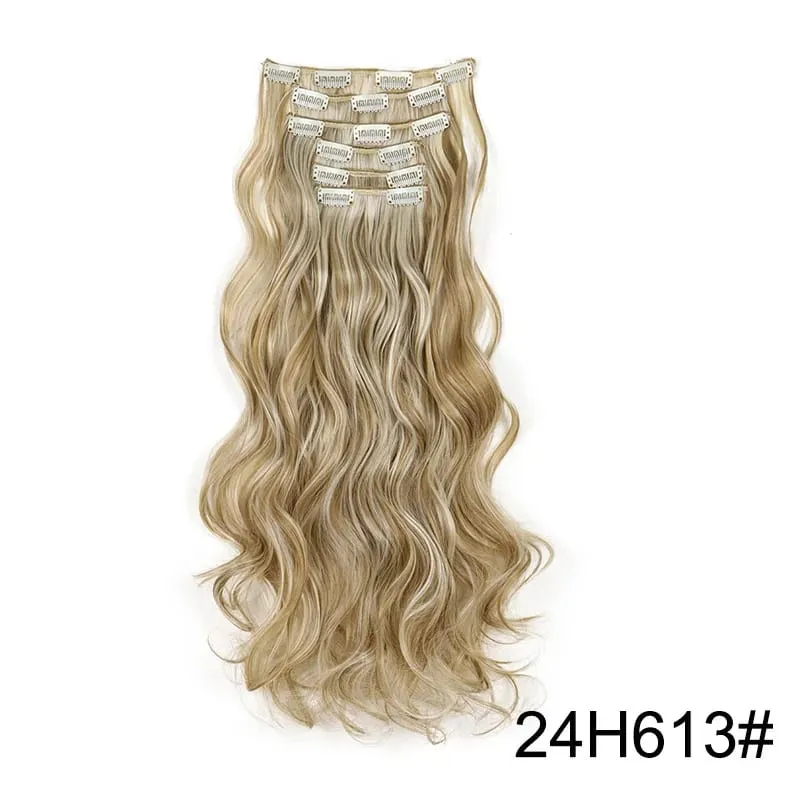 6pcs/set 24Inch Synthetic Long Curly Wavy Hair Extension 16 Clips High Tempreture Hairpiece Clip In Hair Extensions for Women