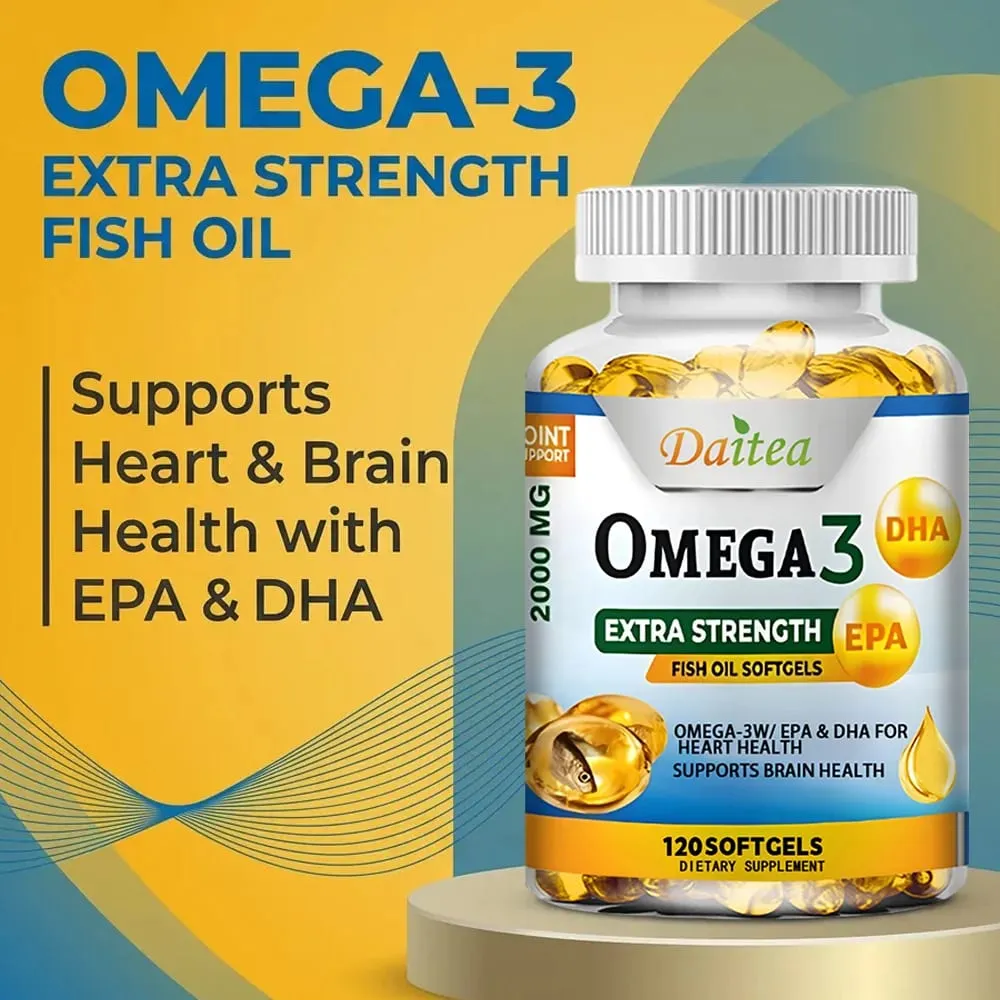 Omega 3 Fish Oil 2000mg Softgels with EPA & DHA Supports Heart Brain Joint & Eye Health Boosts Nerve Function & Immunity