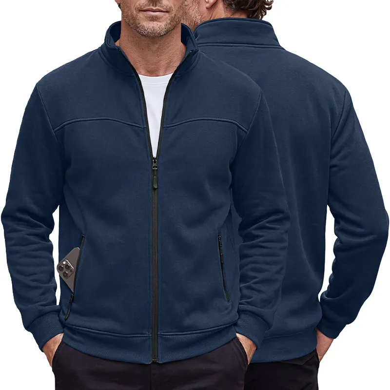 Four Seasons men's full-zip soft-shell jacket with stand-up collar, side pockets, long sleeves and relaxed casual style
