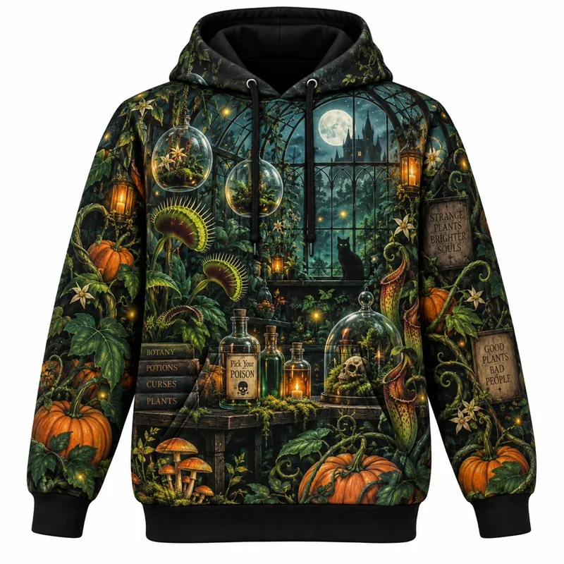 Halloween Hoodie Gothic Fantasy Graphic Sweatshirt Spooky Night Pumpkin Ghost Haunted Castle Magic Forest Vintage Streetwear