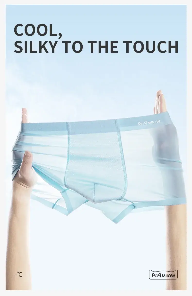 MiiOW 3Pcs Ice Silk Men's Panties Antibacterial Men Underwear Boxer Breathable Mesh Crotch Man Underpants Summer Men Boxershorts