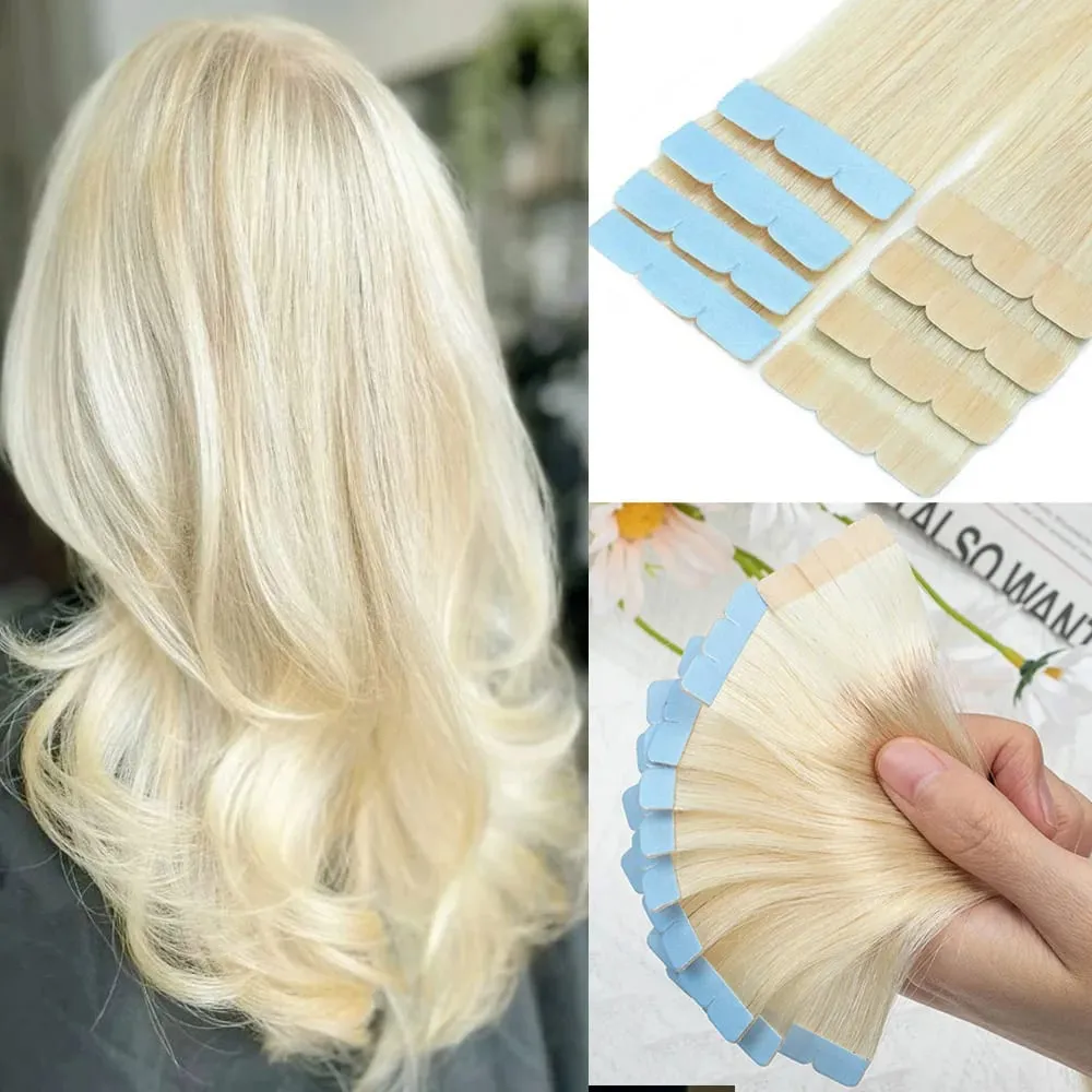 Blonde Mini Tape in Human Hair Extensions Double Side Seamless Natural Straight Black Brown Tape Ins Hair Extensions 10pcs/set