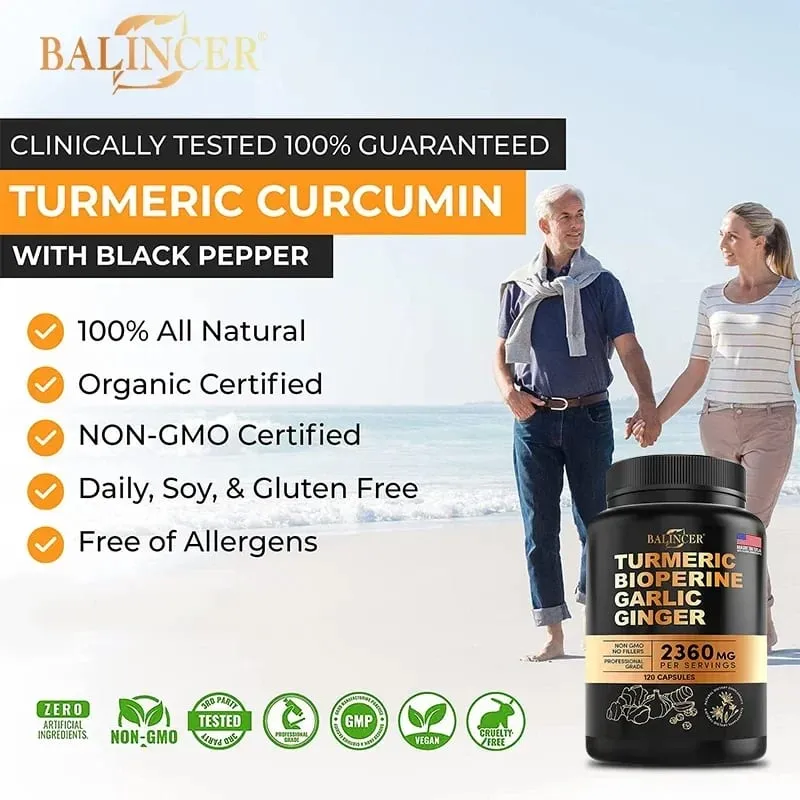 Turmeric - with Bioperine Garlic Ginger - 95% Curcuminoids Good for Pain Relief Immune Joint & General Health Antioxidant — image 6