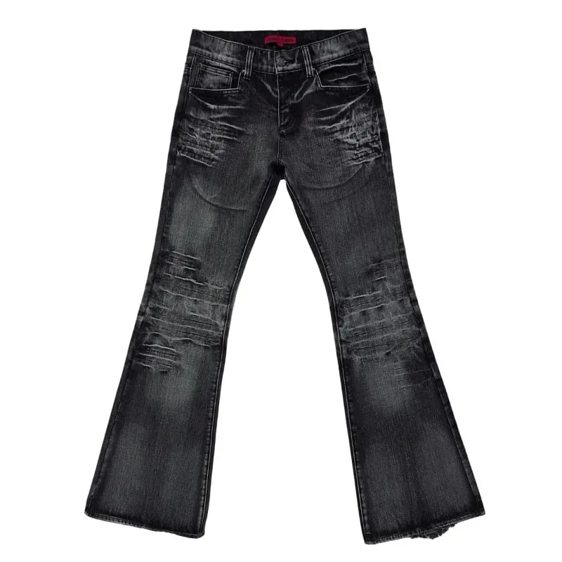 Y2K Mid Blue Flared Jeans Vintage Washed Men Women Bootcut Jeans Gothic High Street Unisex Streetwear Retro Baggy wide leg Pants