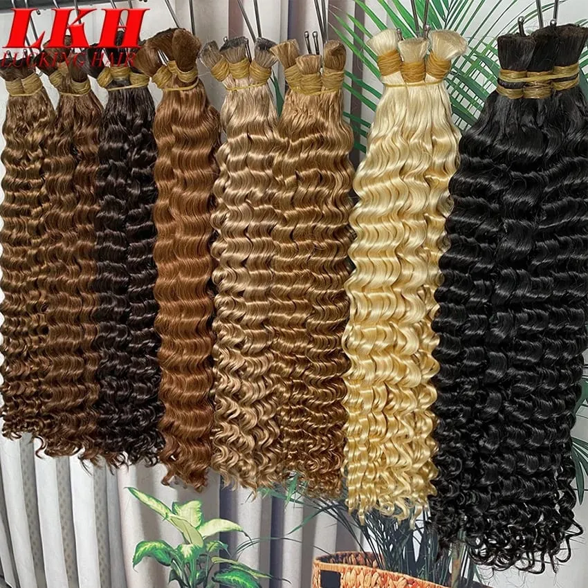 4# Chocolate Brown Deep Wave Bulk Human Hair for Boho Braids Curly Braiding Hair 18-30 inch Remy Hair Bundle Brazilian