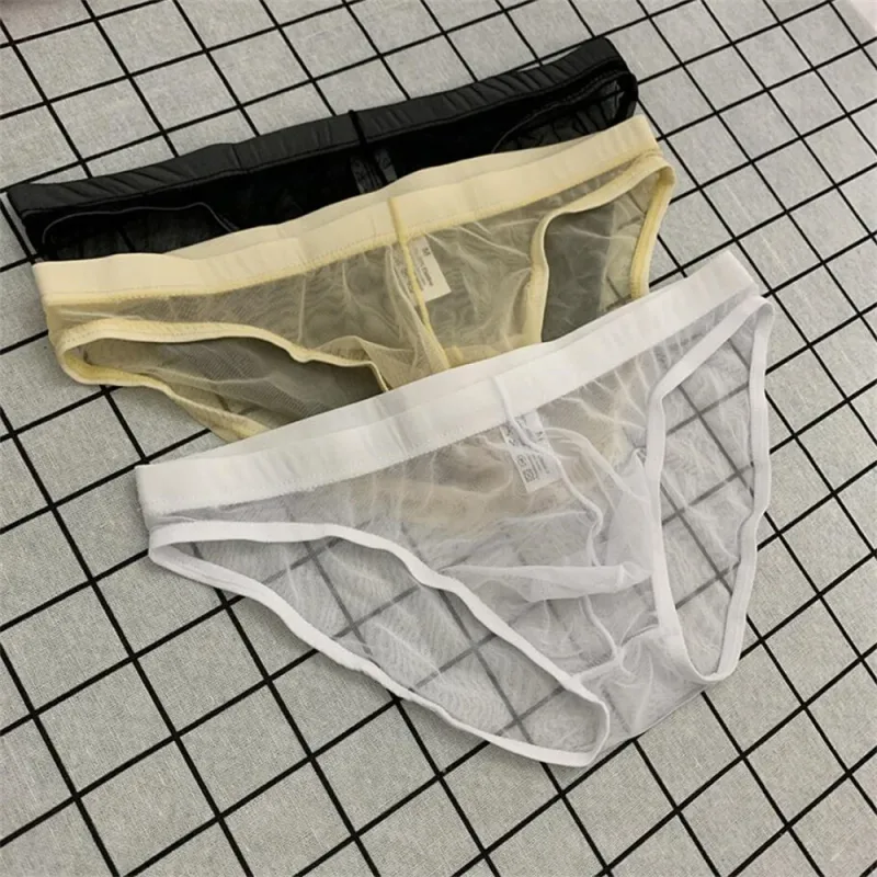 Ultra-thin Sexy Mesh Fully Transparent Men Briefs Panties See Through Underwear Quick Dry Male Underpants Plus Size — image 4