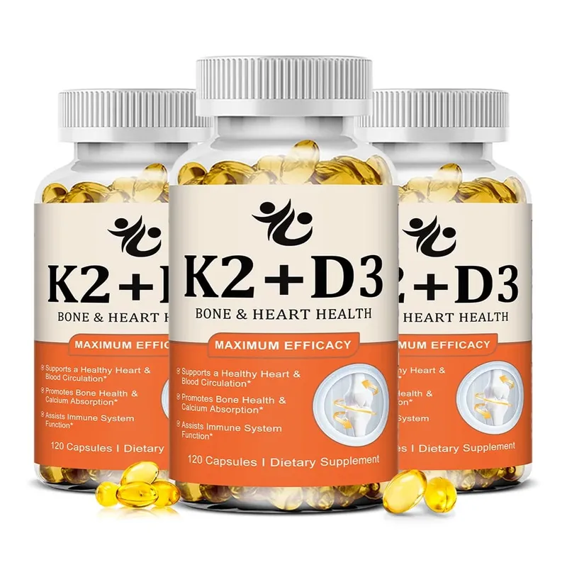 Vitamin D3 5000 IU + K2 MK-7 100mcg Capsules Support Nutrient Absorption Metabolism Bone Heart Health & Immune System