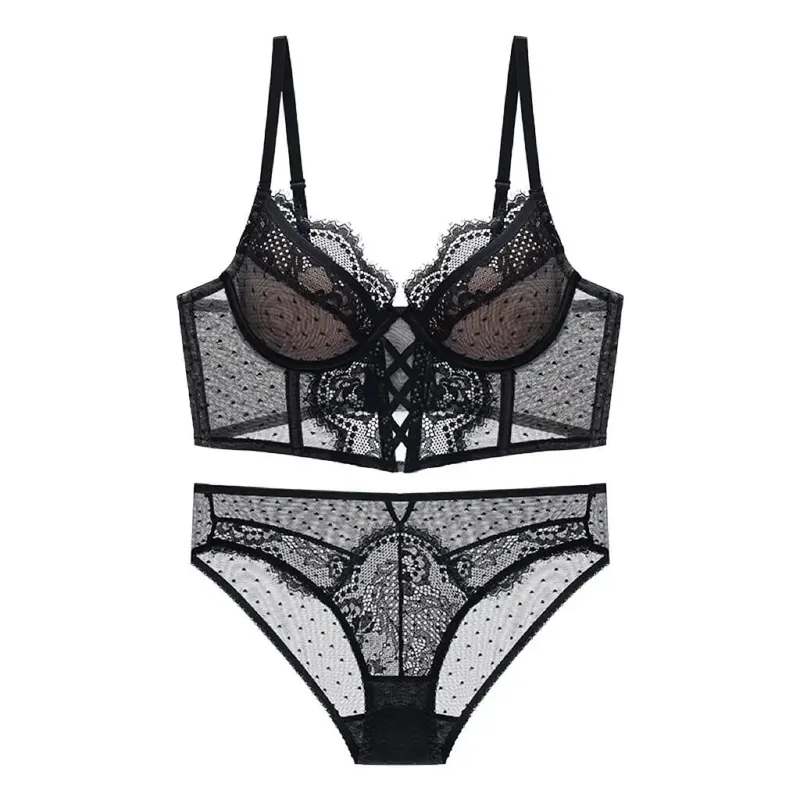 Push Up krajkový set spodního prádla pro ženy Průsvitná košilka s měkkou kosticí podprsenka Fishbone Teddy Sexy svatební líbánky S-XL