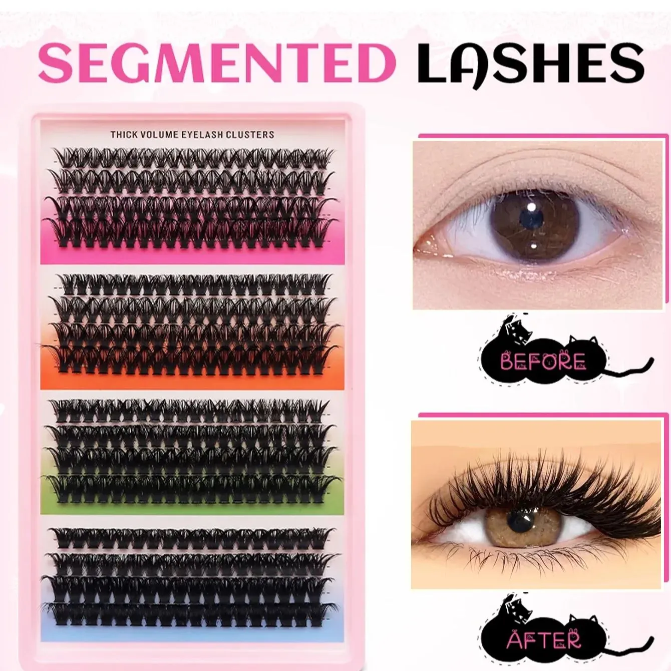 Cat Eye 16 rows Cluster Lashes 406080100P Mixed DIY Individual Eyelashes Thick Tray DIY Eyelash Extension Wispy Volume Eyelashes — image 6