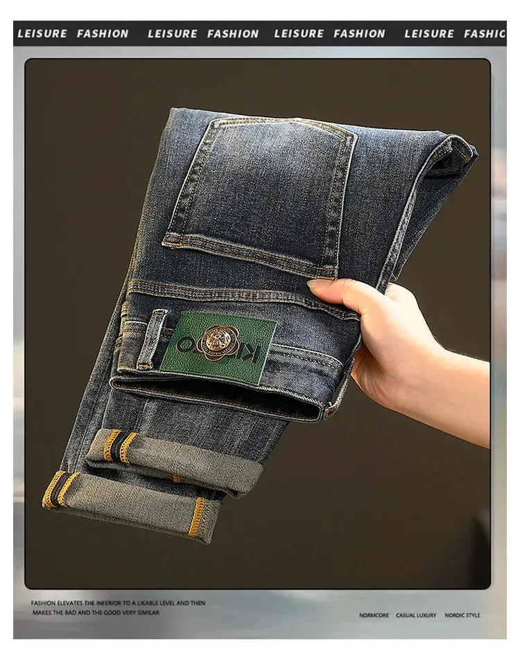 High-End Jeans Men's Versatile Washed Denim Clothing Fashion Casual Tappered Spring and Autumn Light Luxury Thick Trousers