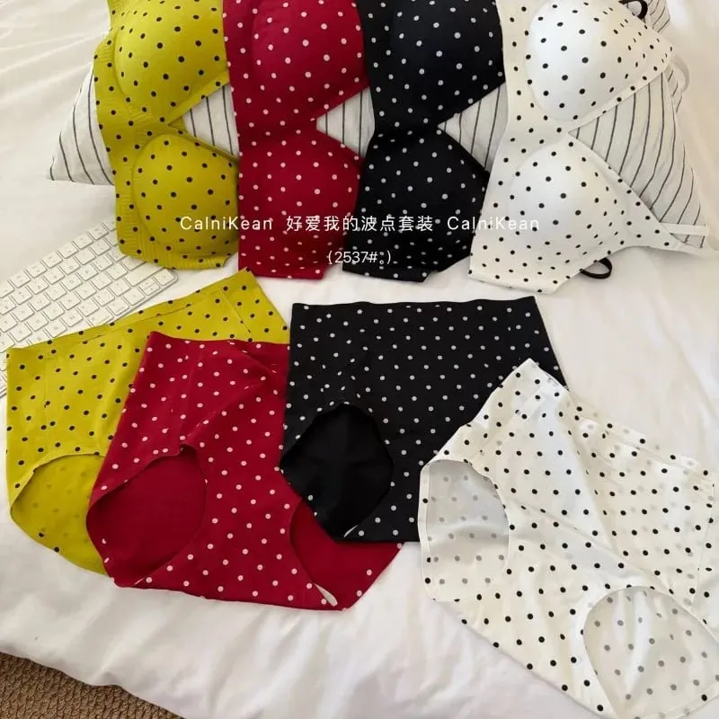 Set di biancheria intima americana retrò a pois senza soluzione di continuità reggiseno a V profondo supporto morbido gelatina senza fili anti-cedimento reggiseno sexy MOYISU per donna
