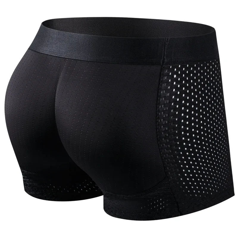 Men Trunks Built-in Fake Butt Hip Lifter Enhancer Shorts Boxer Briefs Padded Underwear Shapewear Underpants Nylon Breathable