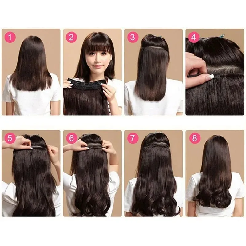18Inch Synthetic Long Curly Hair Extension One Piece Highlight Rainbow Clip In Hair Extensions Fashion Hairpiece for Women