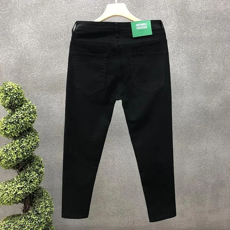 2023 Spring and Autumn New Classic Fashion Solid Color Elastic Casual Jeans Men's Comfortable High-Quality Small Foot Pants 36