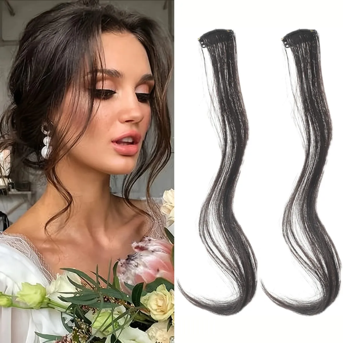 2PC synthetic Bangs Wig Hair Extensions Curly Clip-on Hair Front Side Long Wavy Blone Bangs With Clip Invisible Fringe Fake Hai — image 2