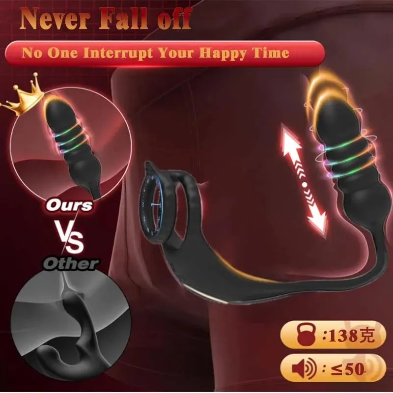 Thrusting Male Cock Ring Vibrator Delay Ejaculation Penis Ring for Man Prostate Massager Vibrating Anal Butt Plug Adult Sex Toys — image 6