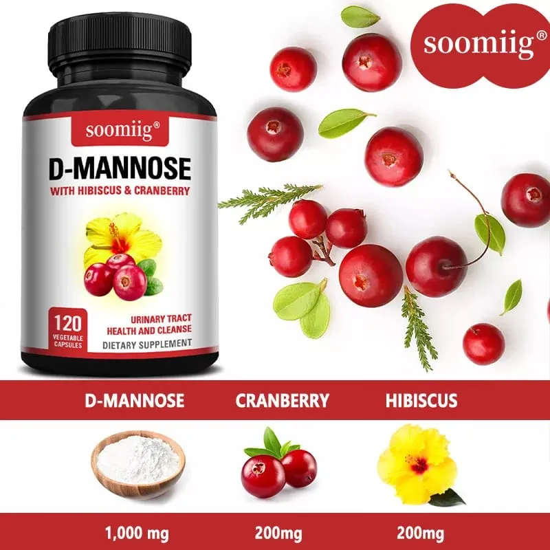 D-Mannose with Hibiscus & Cranbrry Supplement Support Urinary Tract Bladder Health and Reduce Urinary Tract Infections Non-GMO