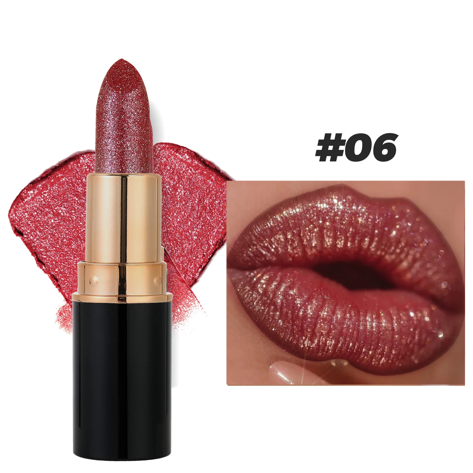 6 Colors Glitter Lipstick Waterproof Lasting Diamond Pearlescent Metallic Lipstick Pink Red Lip Gloss Women Lips Makeup Cosmetic — image 11