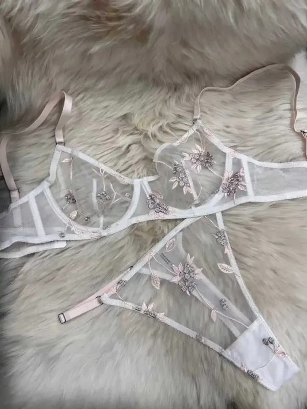 Popular Sheer Mesh Bra Set Transparent Lace Embroidery Underwire Anti‑Sag Push‑Up Minimizer Bra For Big Bust Women — image 10