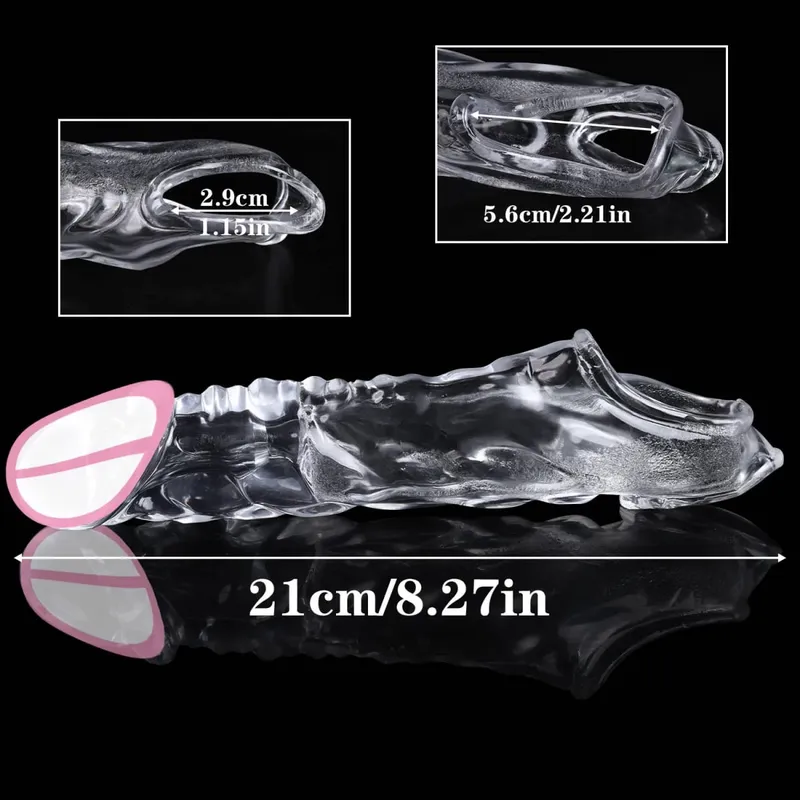 Reusable Tranaparent Penis Sleeve Enlargement Delay Ejaculation Soft TPE Dragon Scales Clear Cock Sleeve Adult Sex Toys for Men