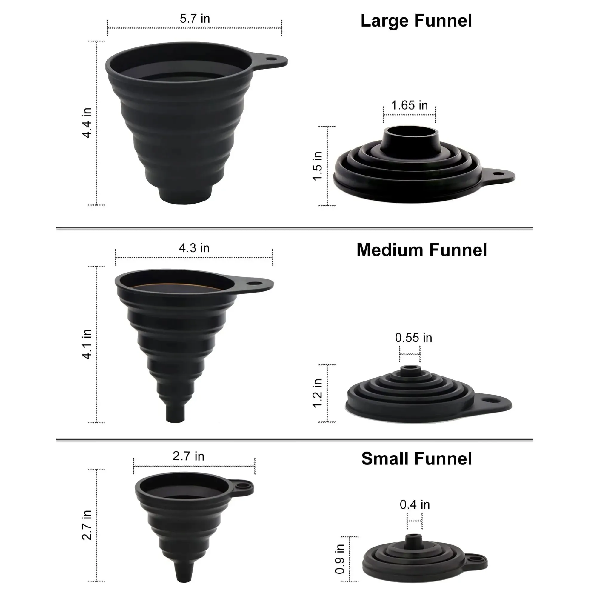 Silicone Funnels For Kitchen Use Filling Bottles Liquid Powder Transfer (3 Pcs ) 1 Mini/1 Small/1 Wide Mouth Funnel Set