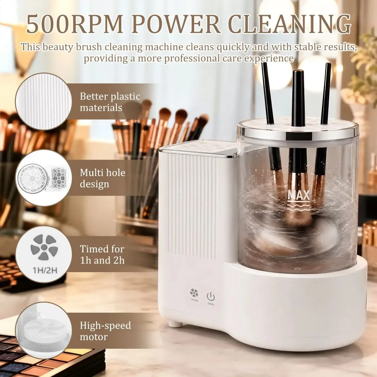 3 I 1 Elektrisk Makeup Brush Cleaner Machine Makeup Brush Automatisk rengøringstørrer værktøj til skønhedsbørster i alle størrelser Hurtigttørrende — image 2