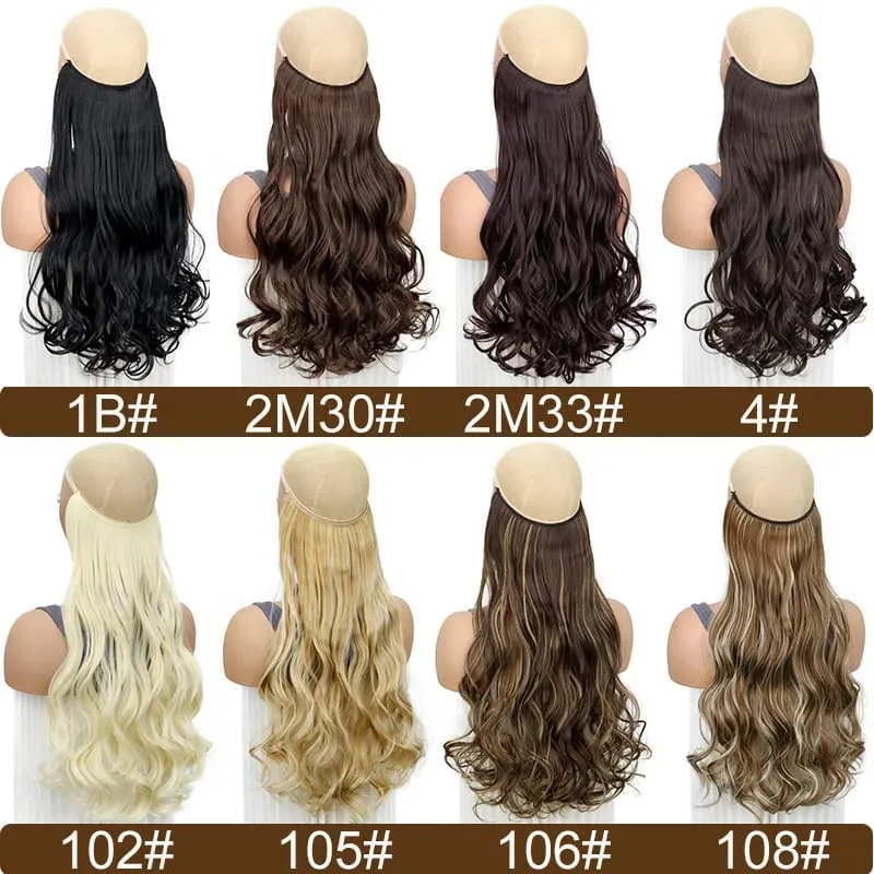 18Inch Synthetic Long Wavy Curly Halo Hair Invisible Fish Line Hair Extensions Heat Resistant Fiber Hairpiece For Women — image 2