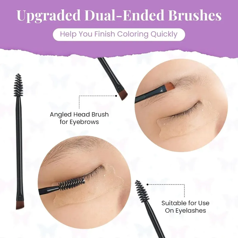 Libeauty Lash & Brow Tint Kit Black Eyelash Color Kit Individual Sachets Reusable Eye Pad and Double-Ended Brush Lash Color Tool