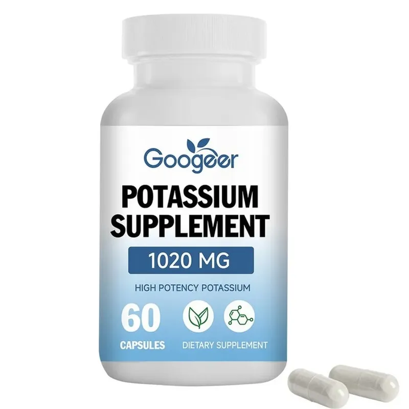 Kapsul Tambahan Kalium Googeer untuk Sokongan Jurang Mineral Harian 1020 Mg Setara Tahap Kalium Stabil 60 Kapsul