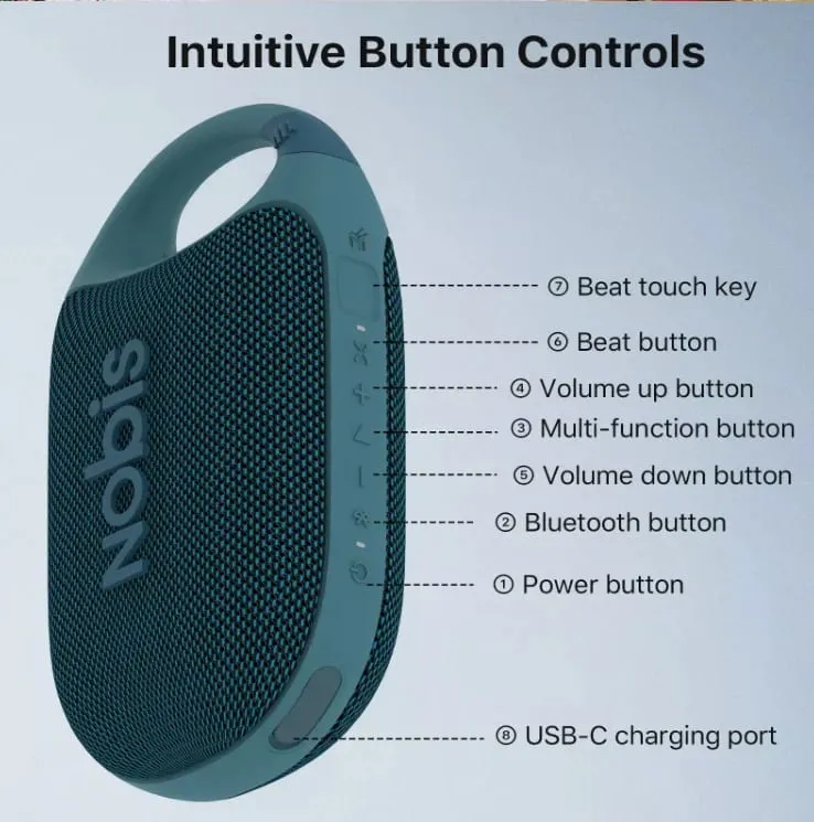 Portable Bluetooth Speaker with App Clip N1 Speaker Beat Mode Up to 24H Playtime IP68 Waterproof BT 5.3 HD Sound Stereo Pairing Custom EQ Perfect for Outdoor Home and Adventure