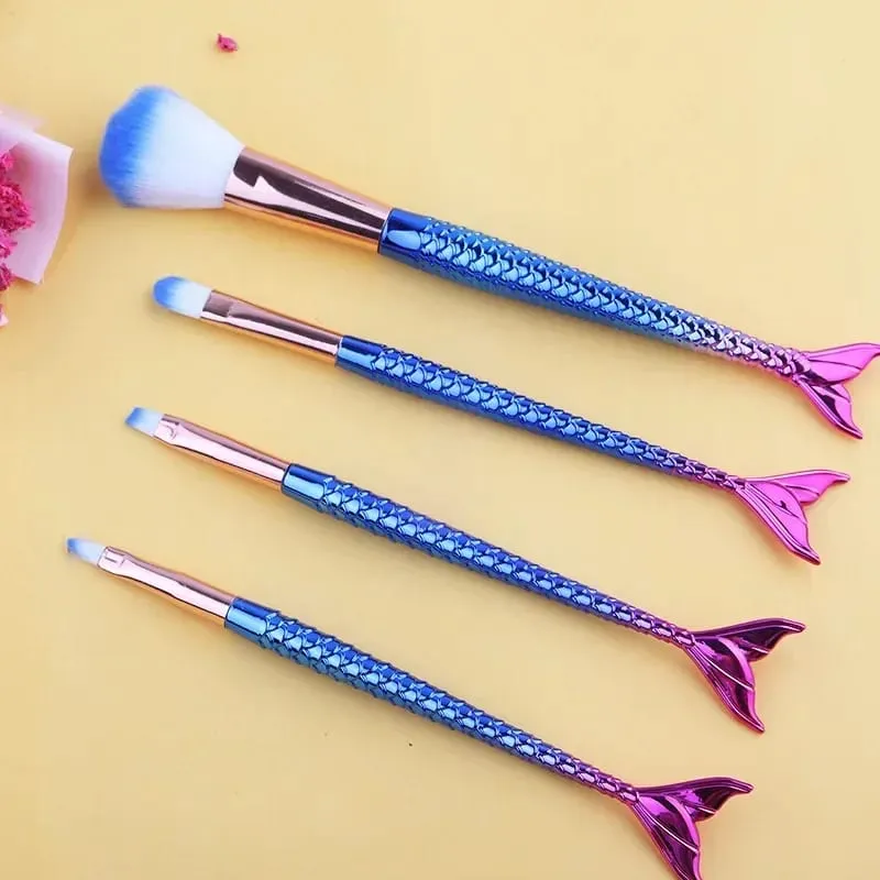 4pcs Professional Mermaid Makeup Brushes Set Eye Shadow Eyeliner High Quality Beauty Makeup Brush Tools Eyebrow Beauty Tools Kit
