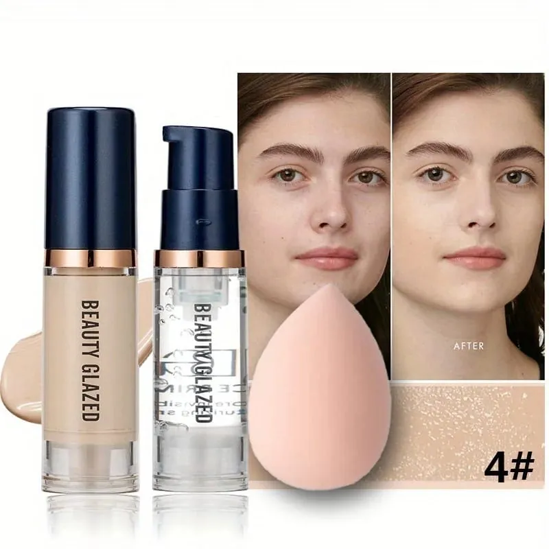 3Pcs Face Makeup Set Matte Long Lasting Waterproof Liquid Foundation+Primer+Puff — image 8