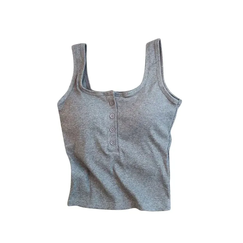 Women's Solid Color Spaghetti Straps Sleeveless Slim Camisole with Chest Pad Summer Wear Outside Female Short Tops Vests