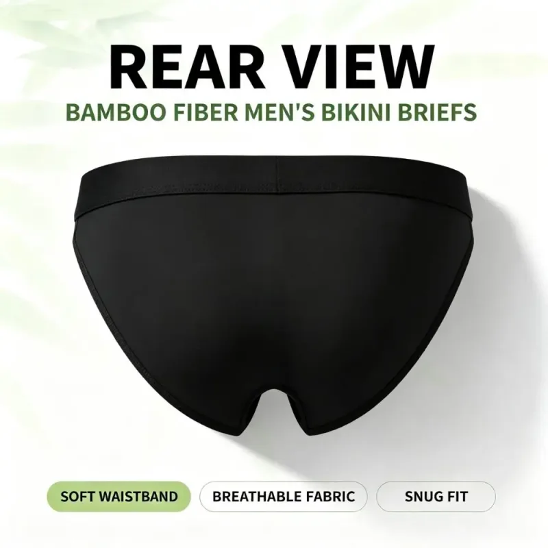 1 3-teiliges Set aus weicher Bambusfaser, hochgeschnittener Bikini-Slip für Herren, integrierter Beutel, feuchtigkeitsableitende Sportunterwäsche für das Training im Fitnessstudio