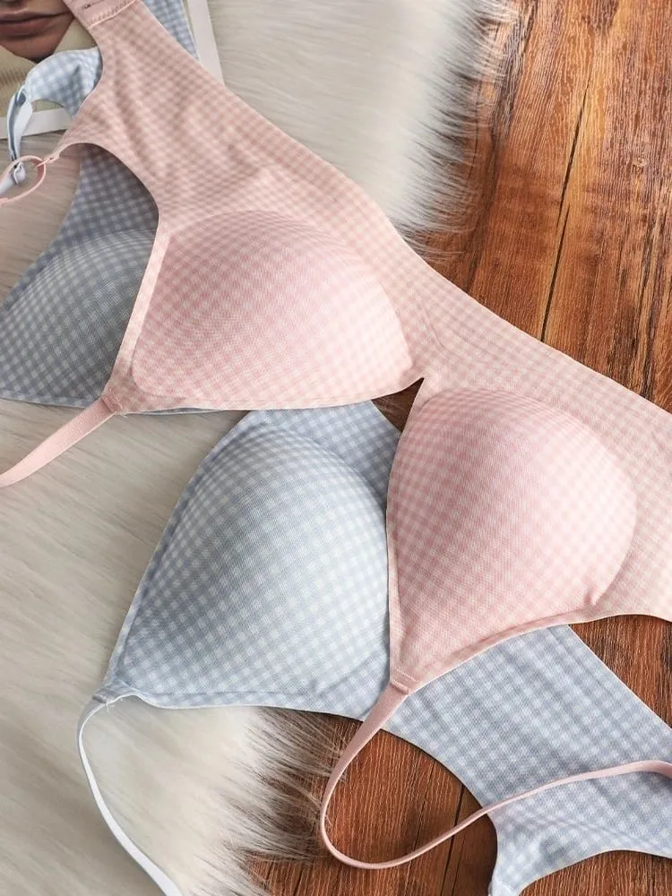 Elegant Seamless Bralette Small Bust Gathering Anti-Sagging Thin Adjustable Straps Wirefree Comfort Fit UK Light Support Bra Set