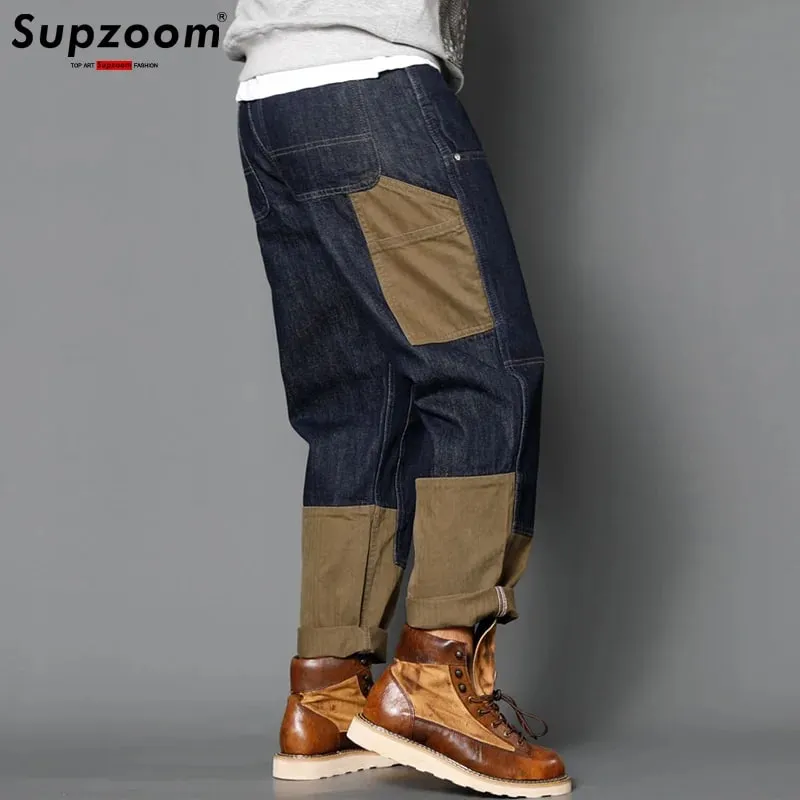 Supzoom New Arrival Hot Sale Top Fashion Autumn Zipper Fly Stonewashed Casual Patchwork Cargo Denim Pockets Cotton Jeans Men — image 3
