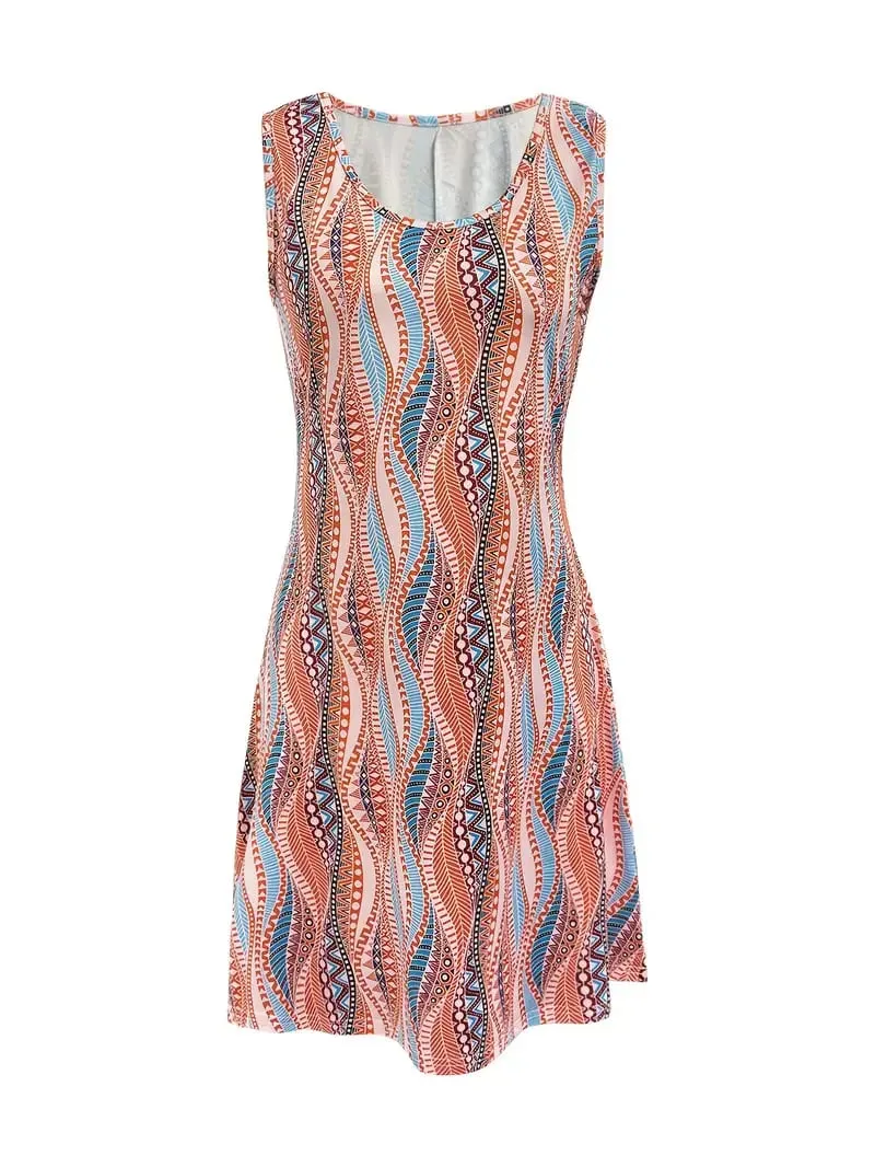 Women's Spring and Summer Casual Striped Printed Sleeveless Dress