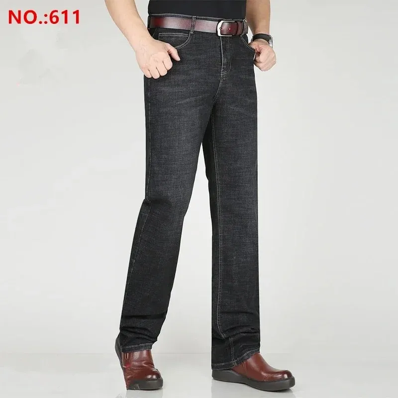 Extra Long Pants 117CM Tall Men 195CM Plus Size 42 44 46 Classic Blue Stretched High Waisted Elastic Trousers Denim Slim Jeans