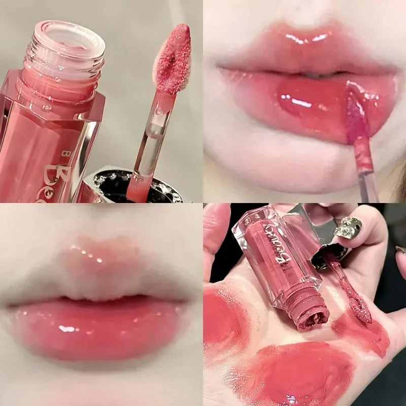 Ice Transparent Brown Lip Gloss Moisturizing Glossy Liquid Lipstick Nude Water Light Glass Mirror Lip Glaze Long-lasting Makeup
