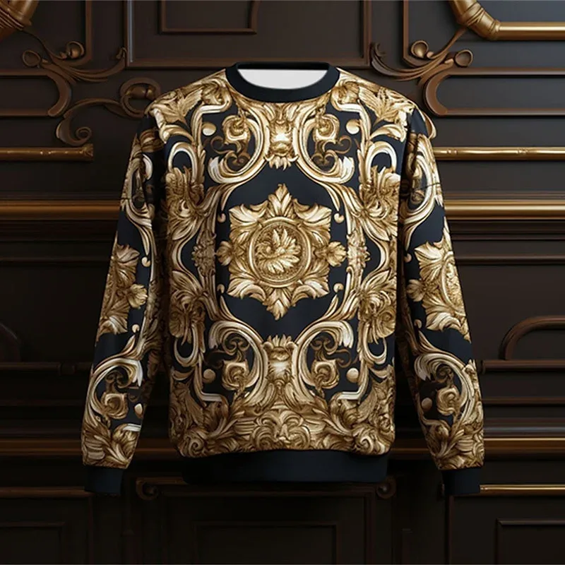 3D Printed Luxurious Sweatshirt For Men Colorful Florals Pattern Pullover Casual Loose O-Neck Hoodies Unisex Long Sleeve Tops